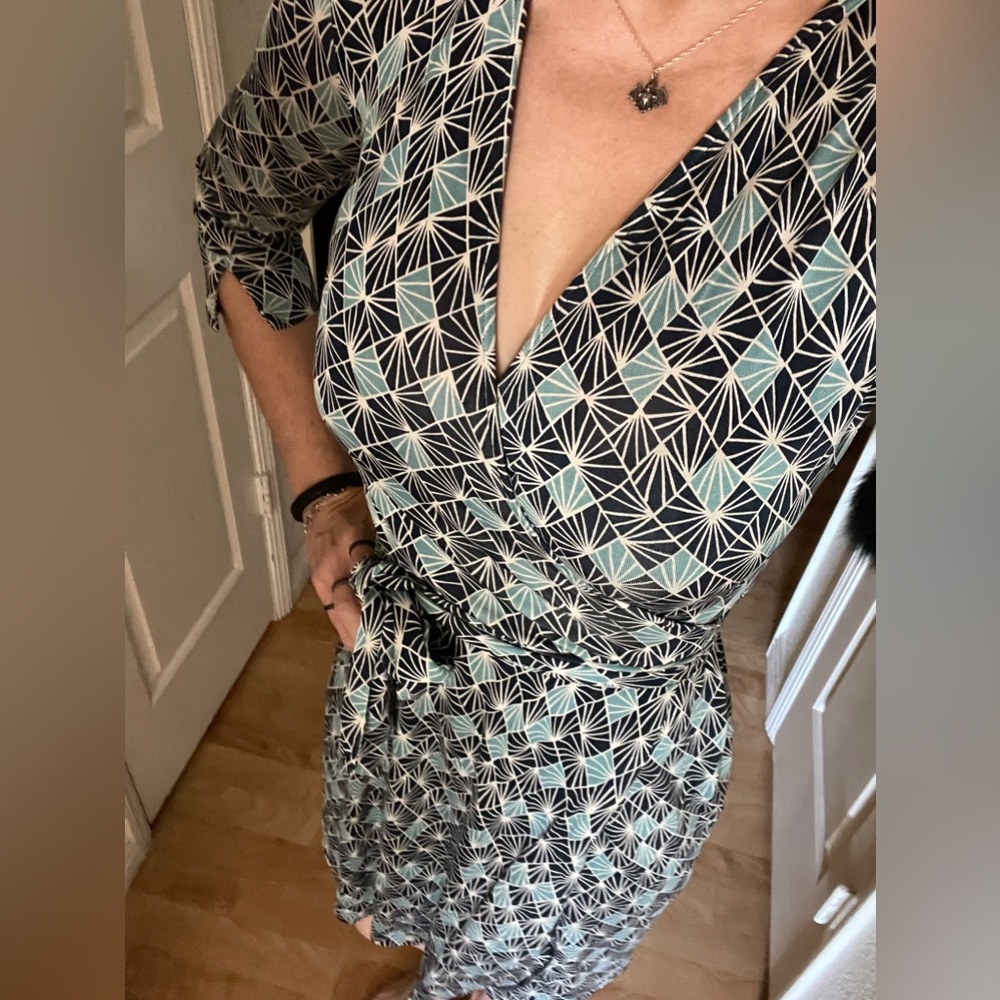 DVF wrap dress, blue/black, size 2